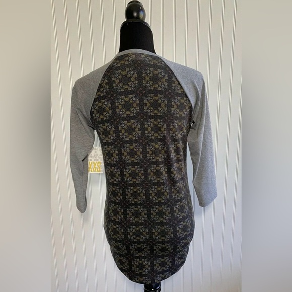 New Lularoe Randy Baseball Raglan Sleeve Shirt Womens Size XXS Black Gray Yellow - Picture 4 of 12